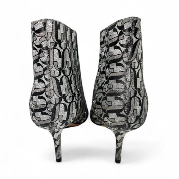 NWOT JIMMY CHOO Marinda 65 Black & Silver Monogram 'JC" Logo Booties Siz… - Picture 9 of 12